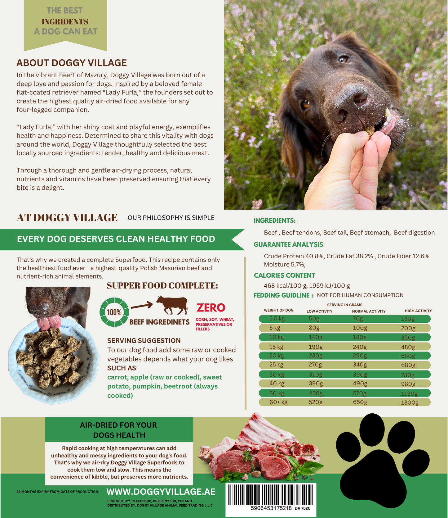 Air Dry 100% Beef Dog Food DV 7520 - 1 kg